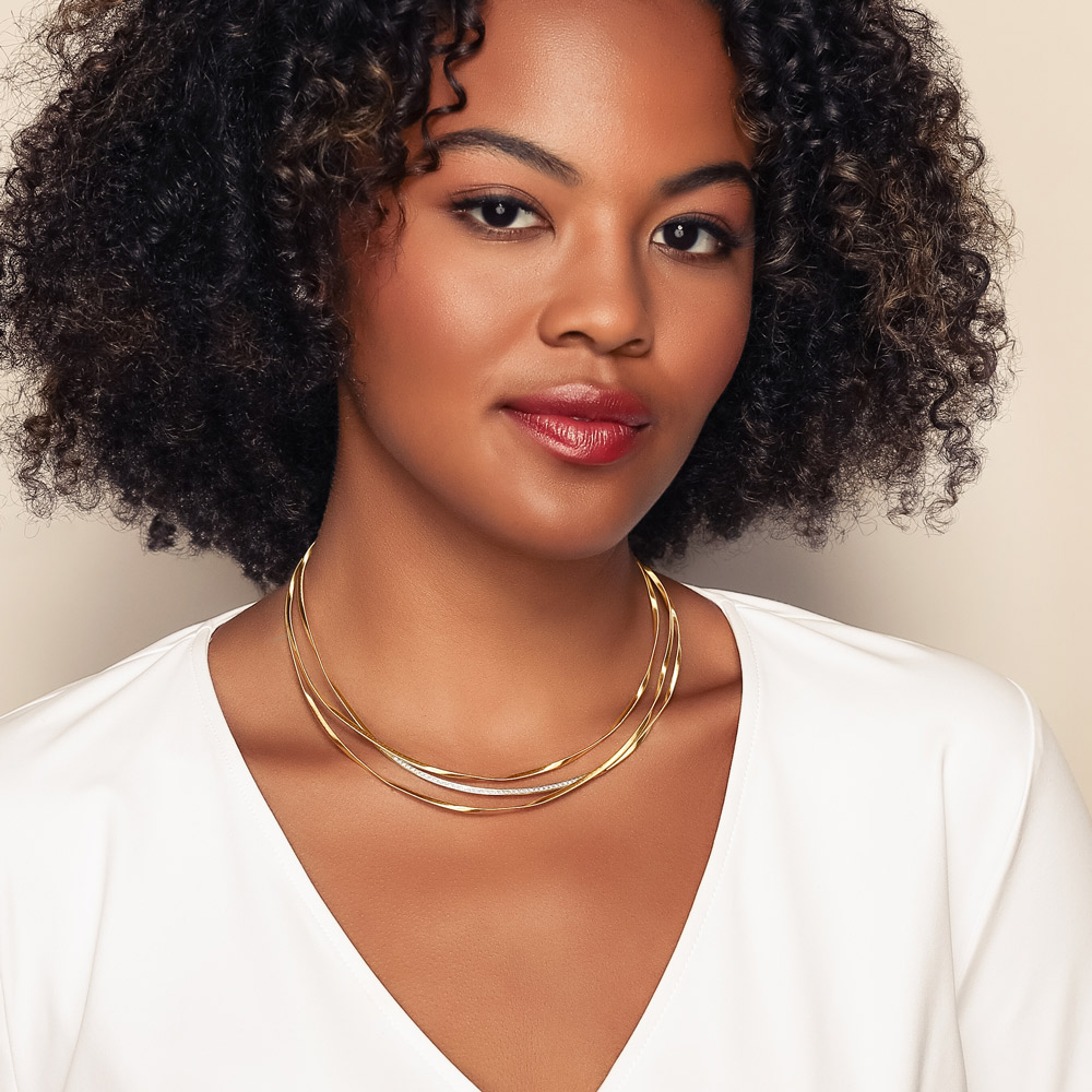 Marco Bicego Marrakech Diamond & Yellow Gold 3 Strand Necklace in Two Tone, 16.5