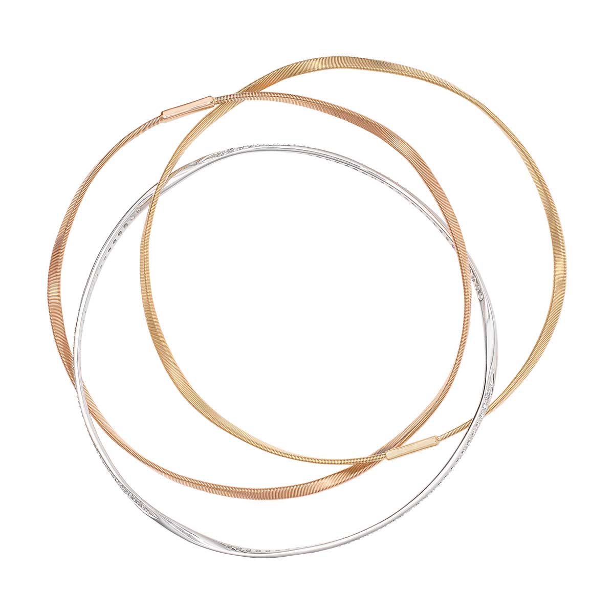 Marco Bicego Marrakech Diamond 3 Strand Bracelet in Tri Tone