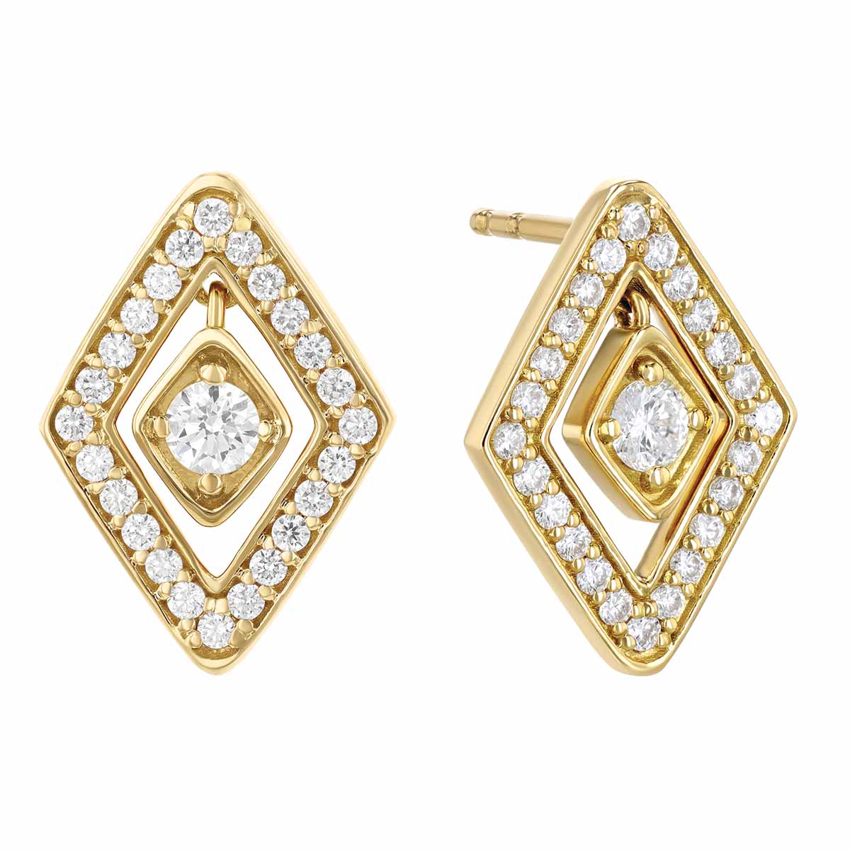 Roberto Coin Diamante Diamond Geometric Stud Earrings 18K Gold