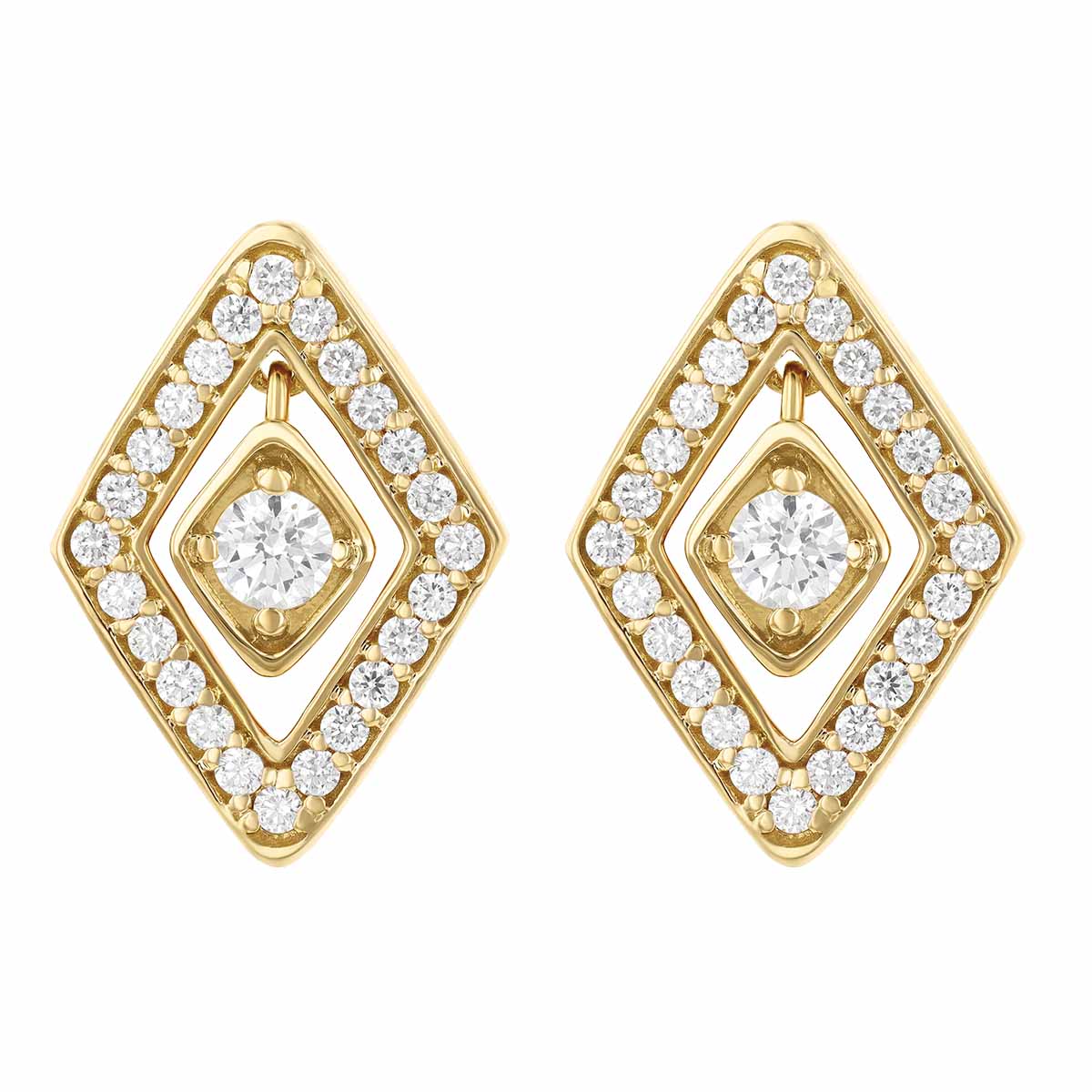 Roberto Coin Diamante Diamond Geometric Stud Earrings 18K Gold