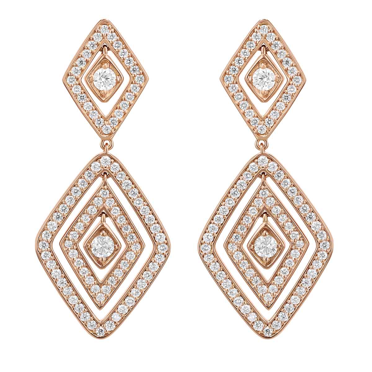 Roberto Coin Diamante Diamond Double Geometric Dangle Earrings in 18K Gold