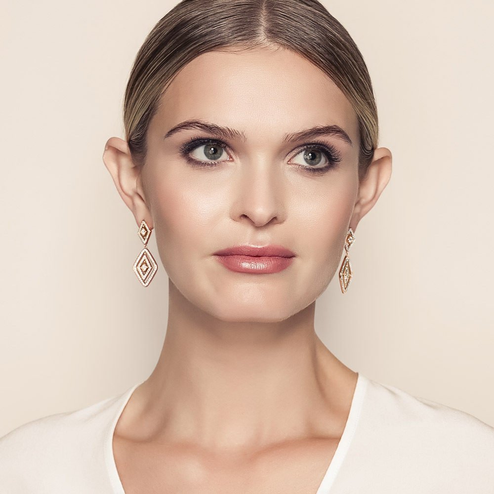 Roberto Coin Diamante Diamond Double Geometric Dangle Earrings in 18K Gold