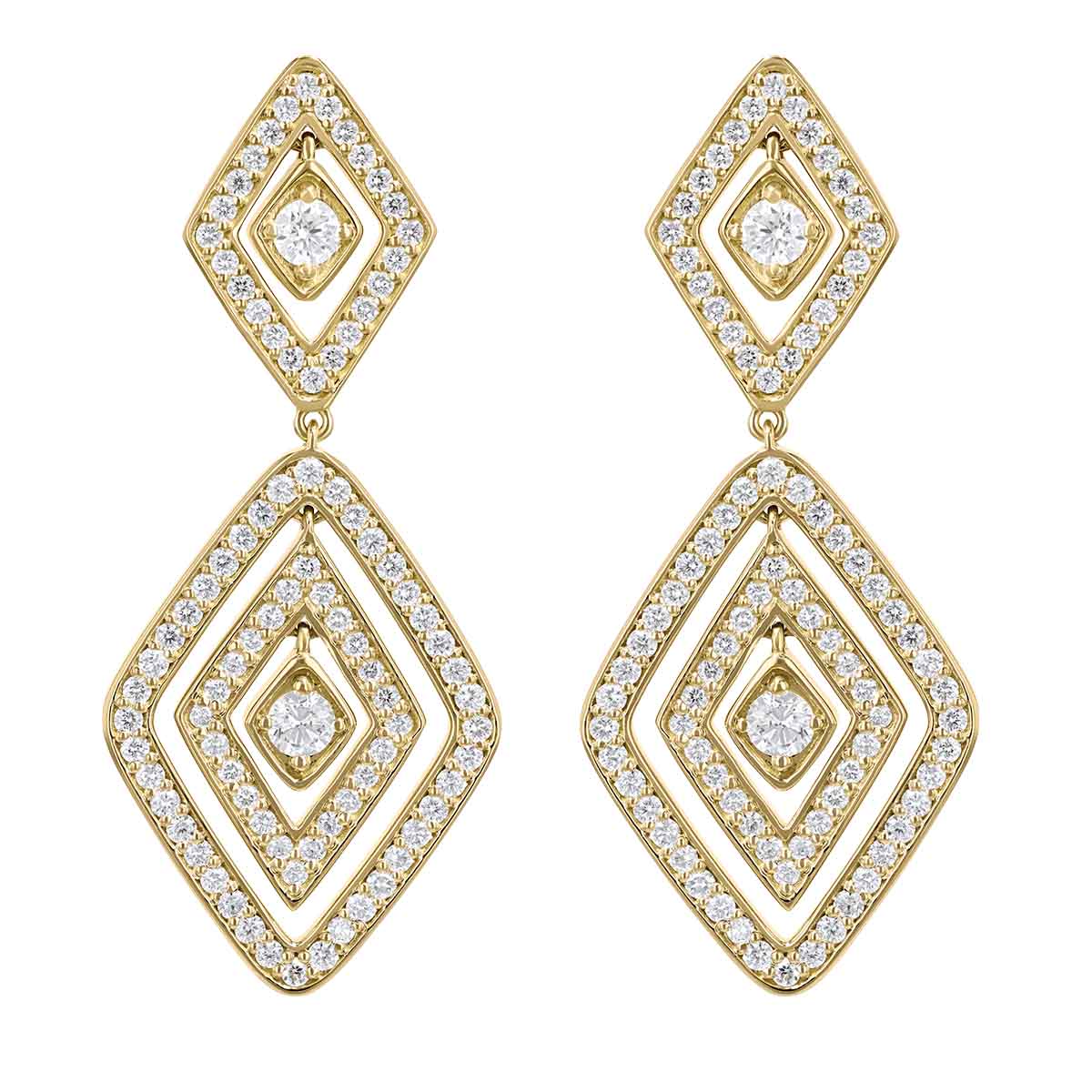 Roberto Coin Diamante Diamond Double Geometric Dangle Earrings in 18K Gold