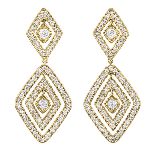 Roberto Coin Diamante Diamond Double Geometric Dangle Earrings in 18K Gold