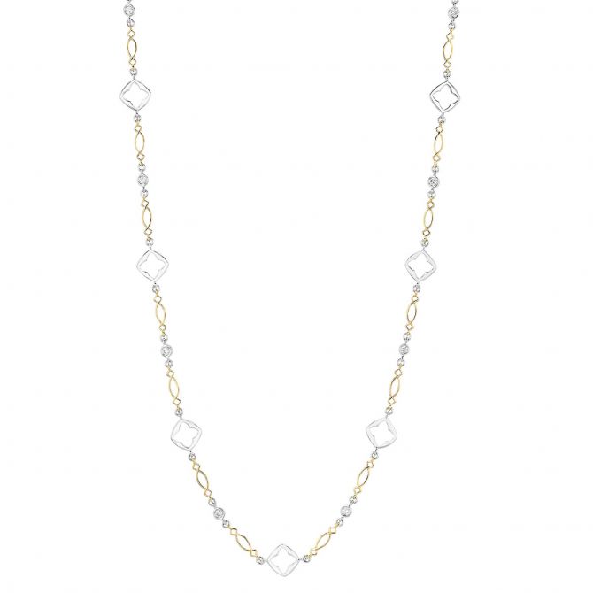 Diamond & Floral Cutout Station Necklace in Yellow & White Gold, 18"