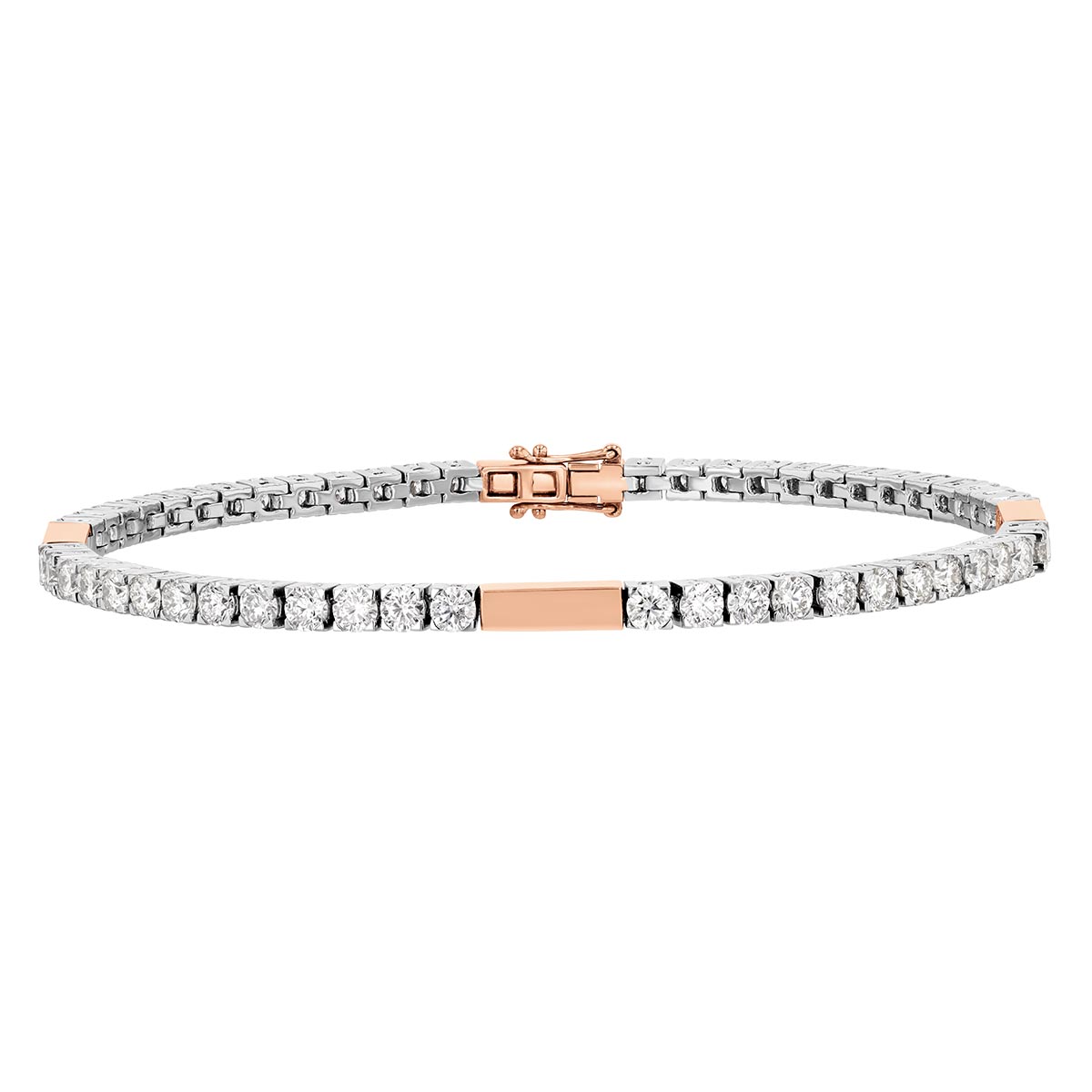 Round Diamond & Rose Gold Bar Tennis Bracelet in Two Tone, 7