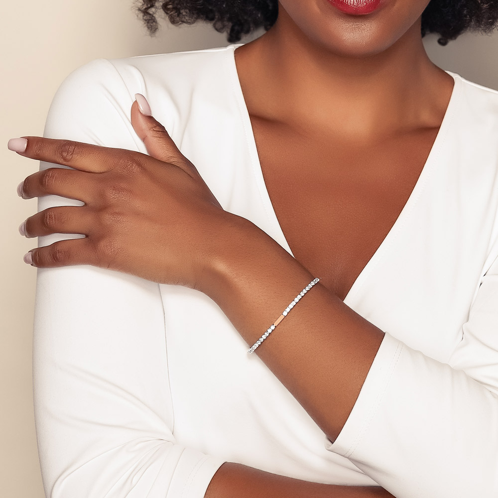 Round Diamond & Rose Gold Bar Tennis Bracelet in Two Tone, 7