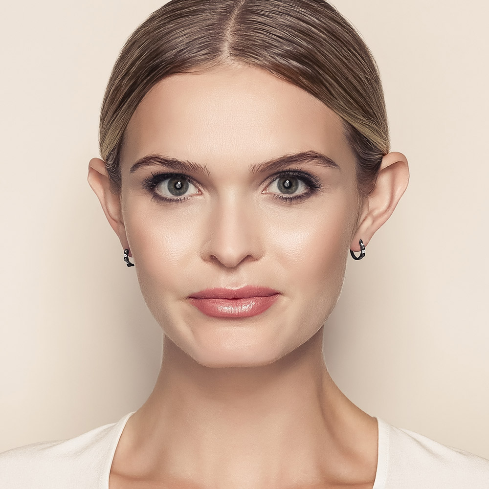 Diamond & Small Spike Pattern Huggie Hoop Earrings in Black Rhodium