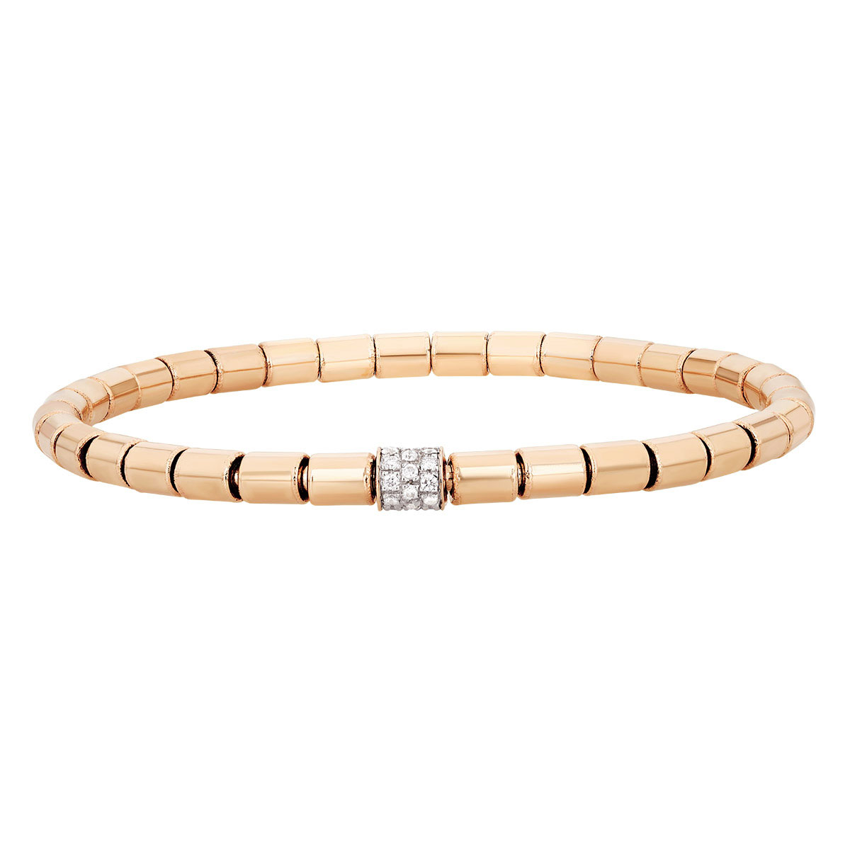 Frederic Sage Tamburo Rose Gold Stretch Bracelet with Diamond Barrel Station