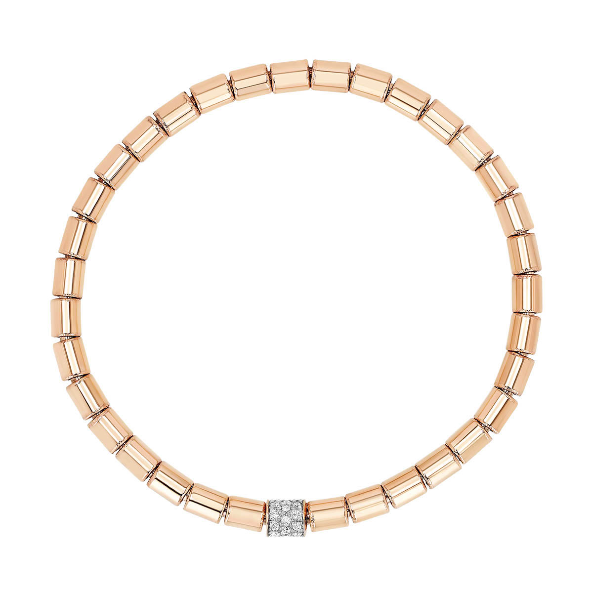 Frederic Sage Tamburo Rose Gold Stretch Bracelet with Diamond Barrel Station