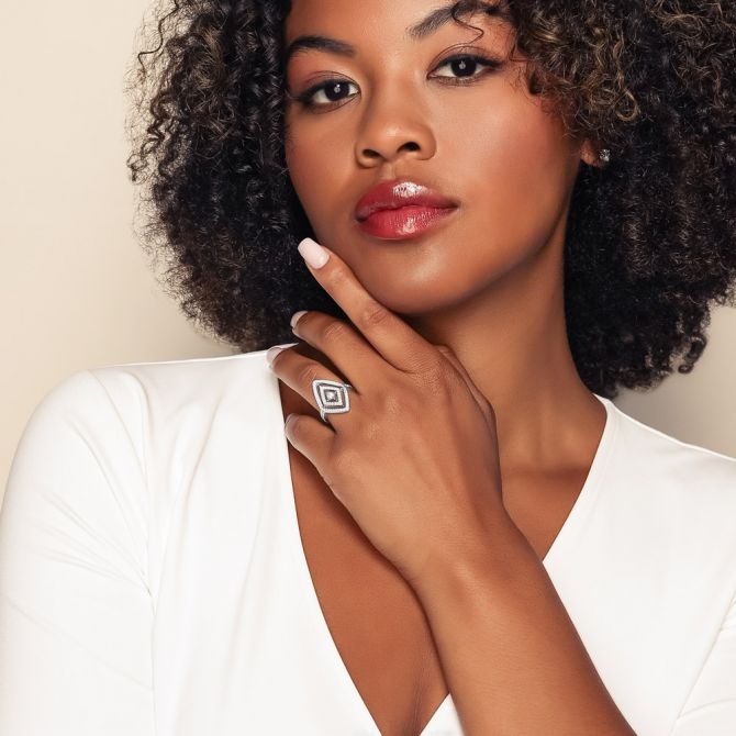 Roberto Coin Diamante Diamond Double Geometric Ring in 18K Gold, Size 8