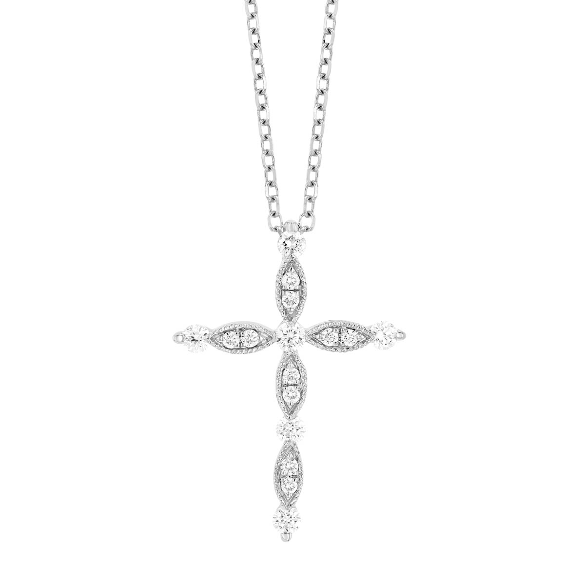 Diamond Cross Necklace in White Gold, 0.16 cttw