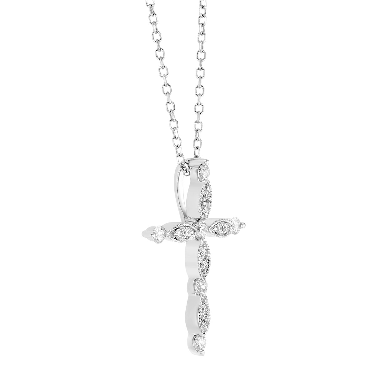 Diamond Cross Necklace in White Gold, 0.16 cttw