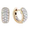 Pave Diamond Huggie Earrings in White & Yellow Gold, 0.96 cttw