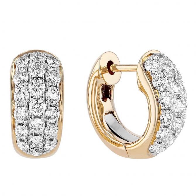 Pave Diamond Huggie Earrings in White & Yellow Gold, 0.96 cttw