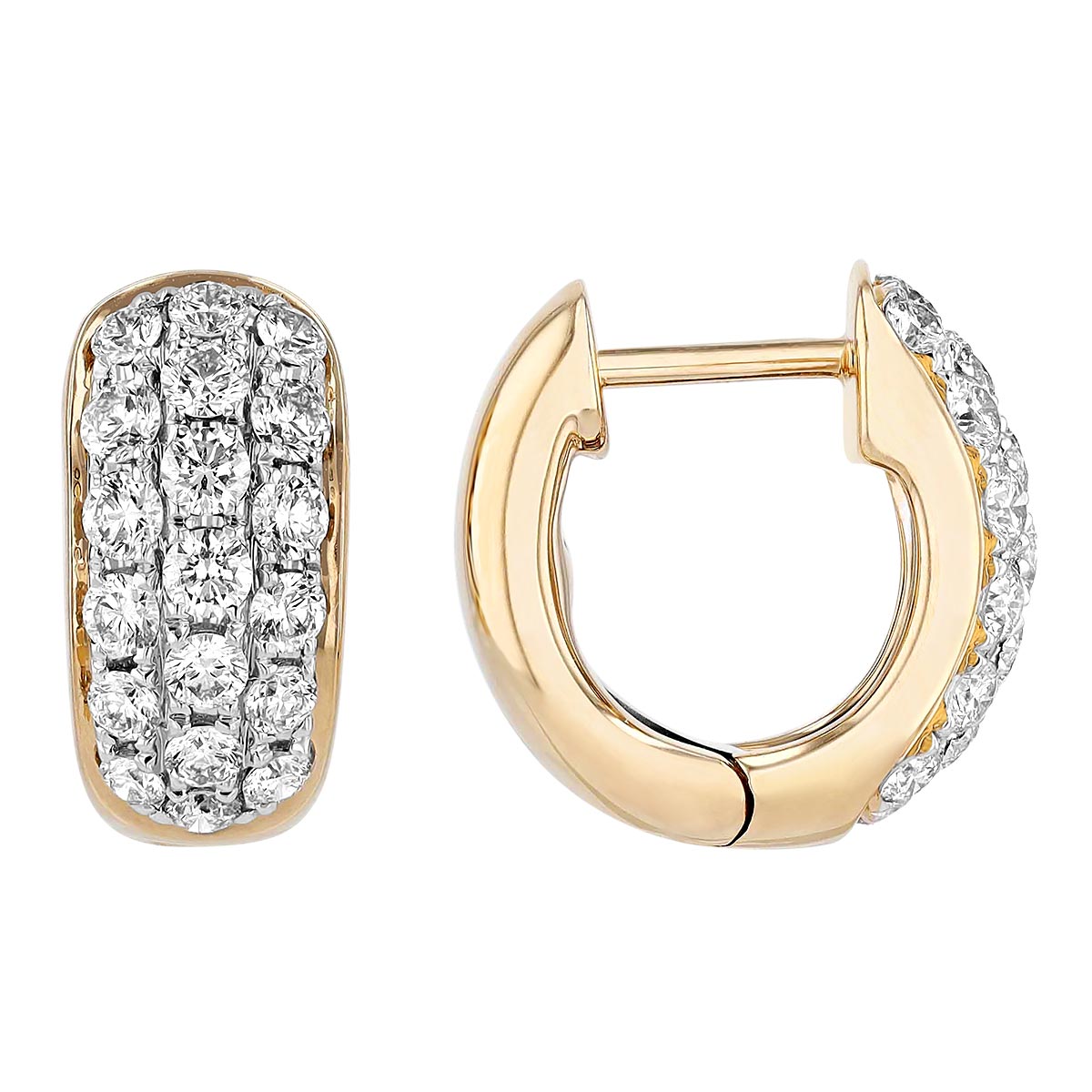 Pave Diamond Huggie Earrings in White & Yellow Gold, 0.96 cttw