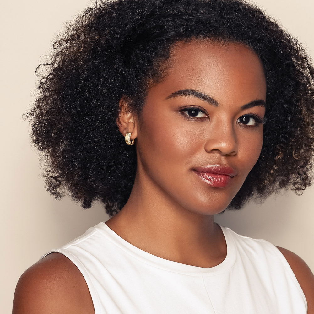 Satin Yellow Gold Huggie Hoop Earrings with Diamond Scatter Inlay