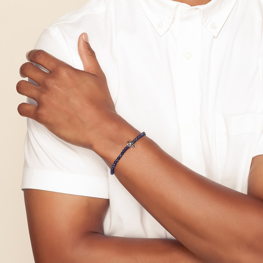 Deakin & Francis Lapis Lazuli Bead Bracelet with Sterling Silver Skull, 7.5