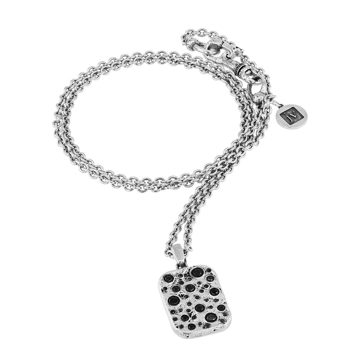 John Varvatos Black Diamond Dog Tag Pendant in Sterling Silver, 24