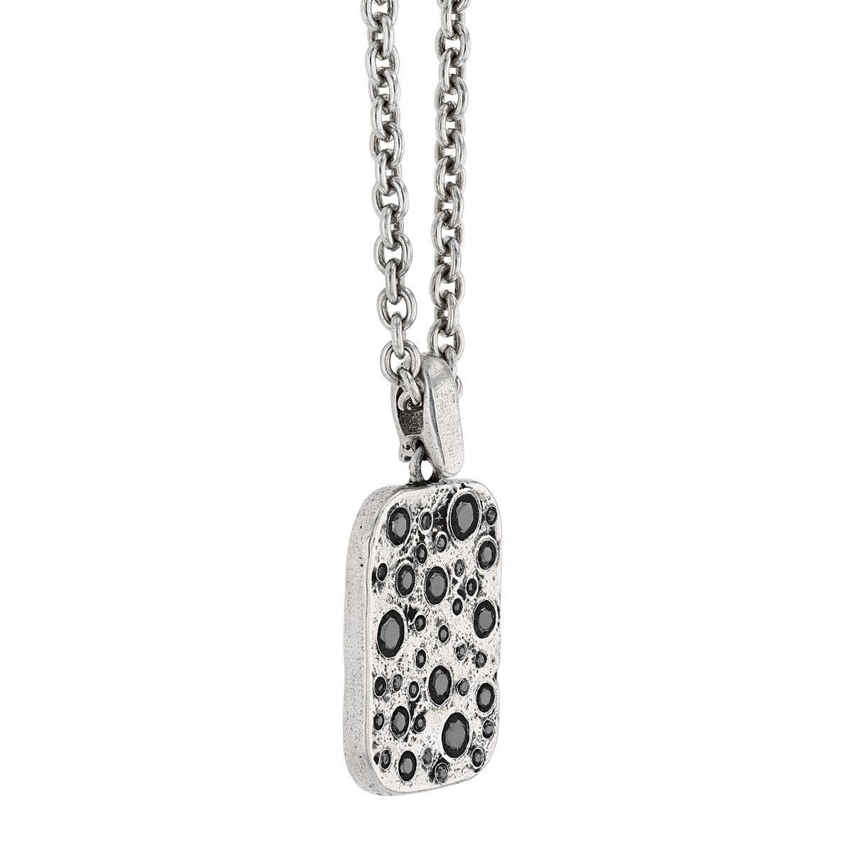 John Varvatos Black Diamond Dog Tag Pendant in Sterling Silver, 24