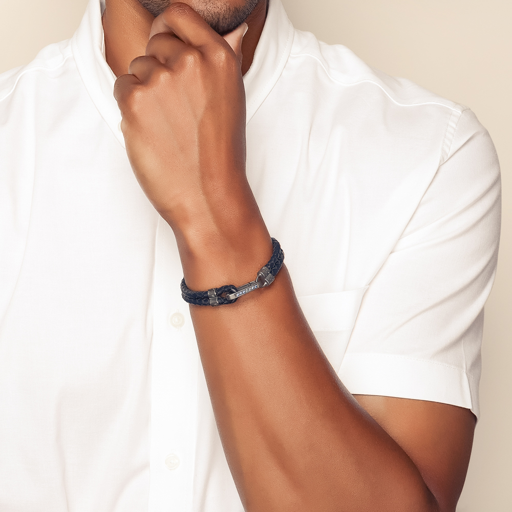 Marco Dal Maso Lash Sapphire & Blue Leather Bracelet in Sterling Silver