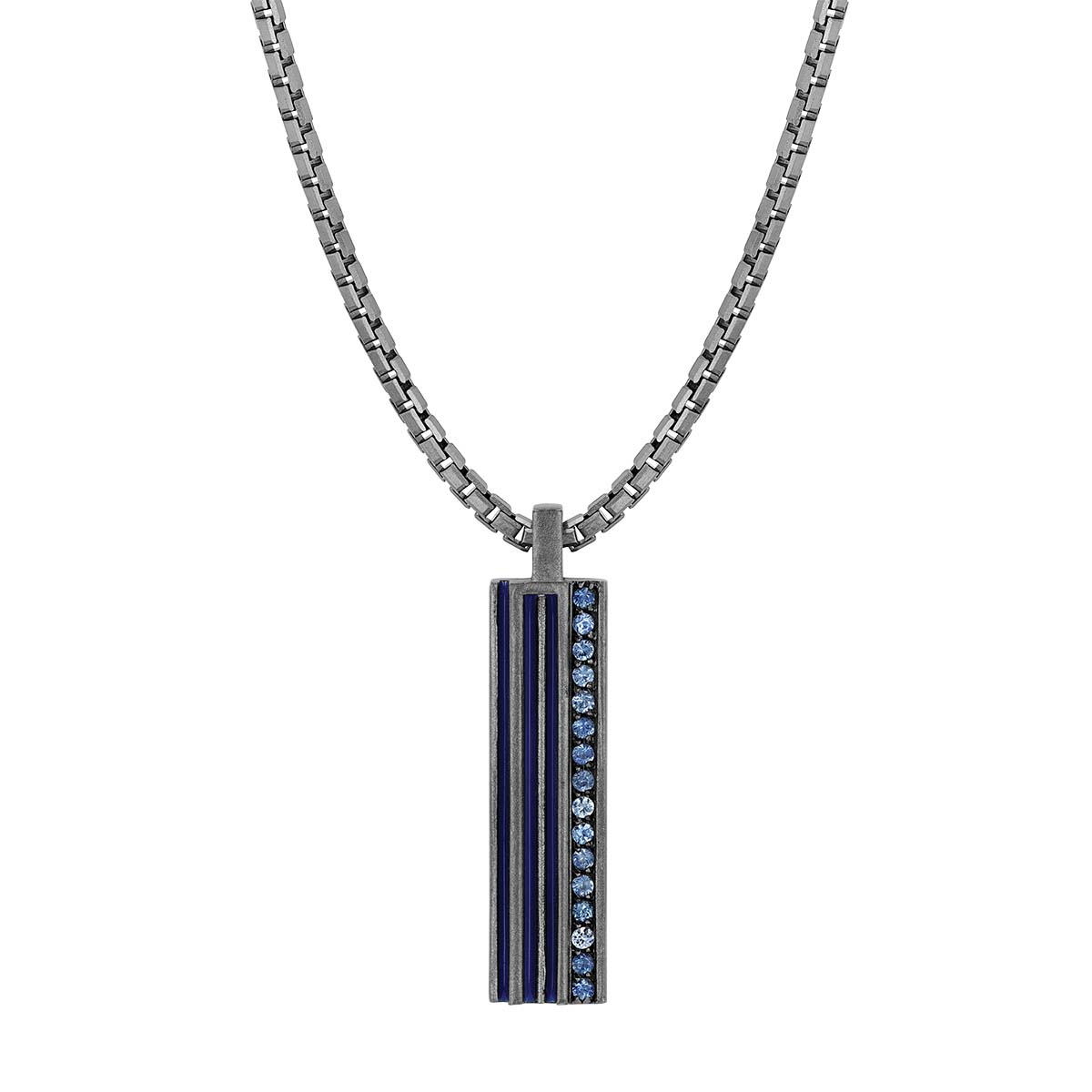 Marco Dal Maso Acies Sapphire & Blue Enamel Rectangle Pendant in Sterling Silver, 24
