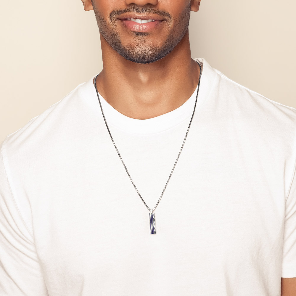 Marco Dal Maso Acies Sapphire & Blue Enamel Rectangle Pendant in Sterling Silver, 24