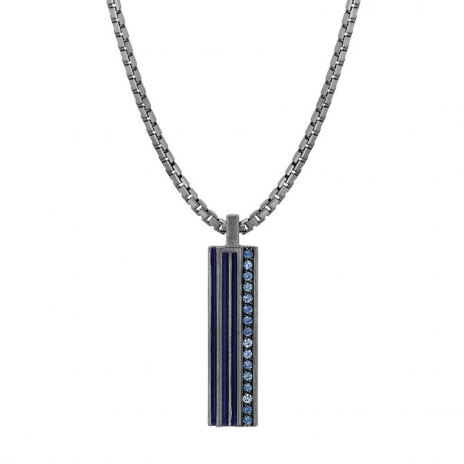 Marco Dal Maso Acies Sapphire & Blue Enamel Rectangle Pendant in Sterling Silver, 24"
