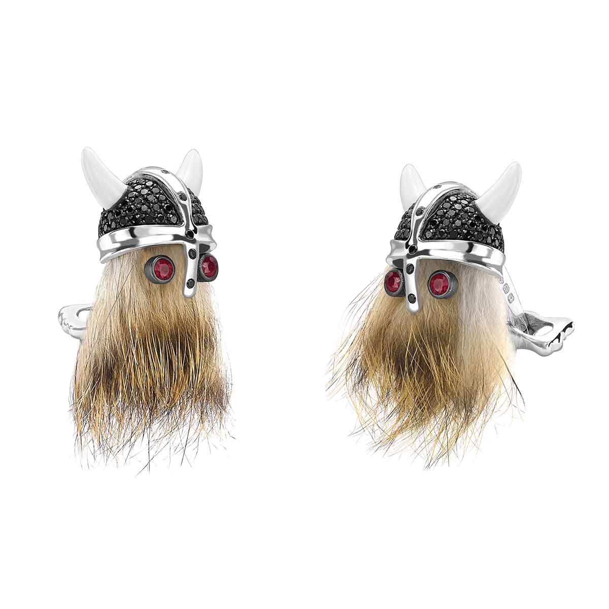 Deakin & Francis Hairy Viking Skull Cufflinks in Sterling Silver