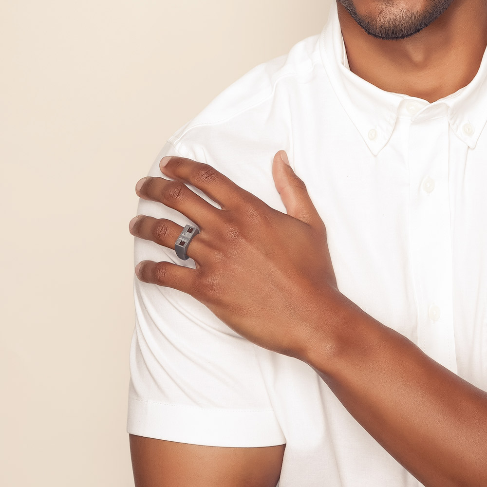 Marco Dal Maso Di Stijl Oxidized and Polished Silver Ring with Brown Enamel