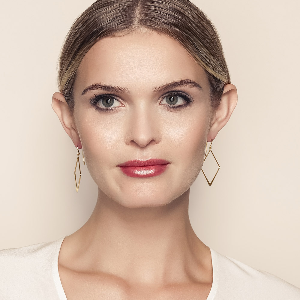 Yellow Gold Open Kite-Shaped Dangle Earrings