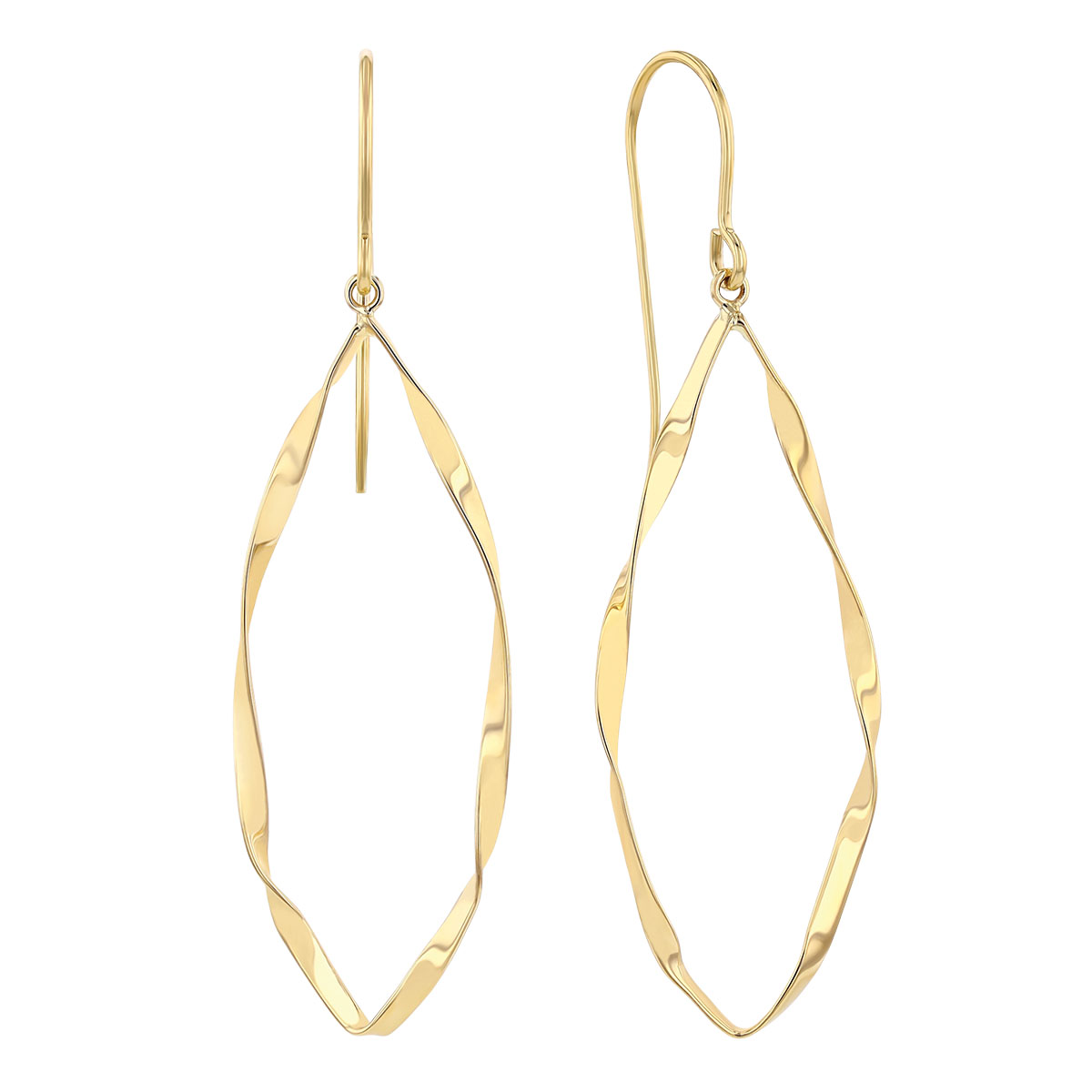 Yellow Gold Open Oval Twist Dangle Earrings