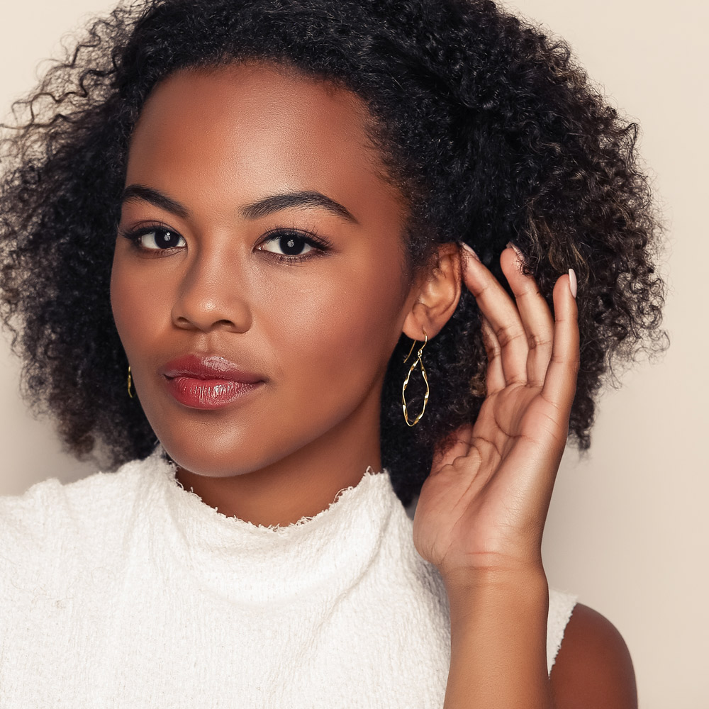 Yellow Gold Open Oval Twist Dangle Earrings