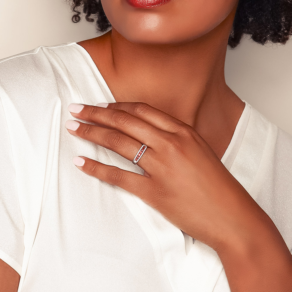 Round Ruby & Diamond Channel Set Ring in White Gold