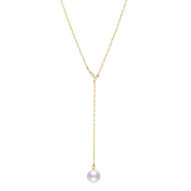 Mikimoto Akoya Cultured Pearl & Diamond Lariat Necklace in Yellow Gold, 20"