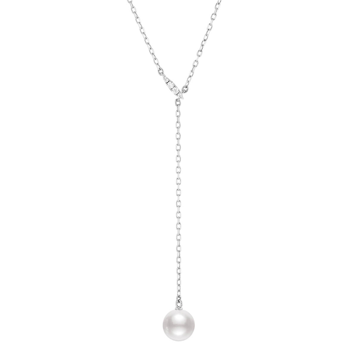 Mikimoto Akoya Cultured Pearl & Diamond Lariat Necklace in White Gold, 20