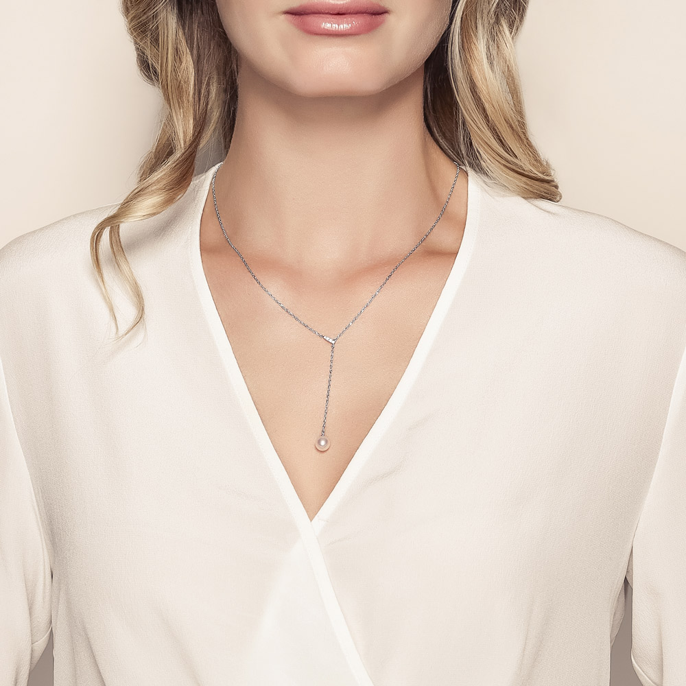 Mikimoto Akoya Cultured Pearl & Diamond Lariat Necklace in White Gold, 20