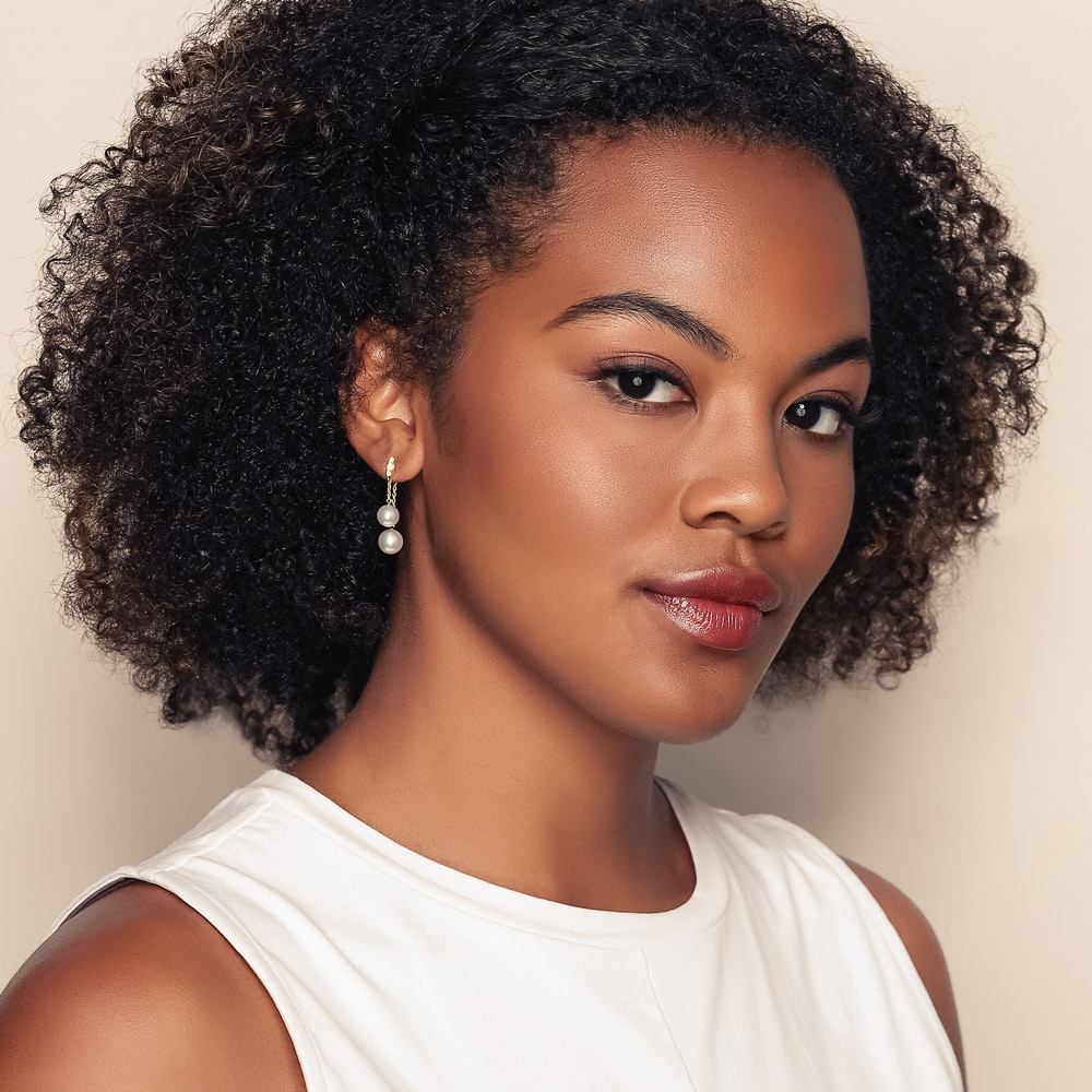 Mikimoto Akoya Cultured Pearl & Diamond Front-to-Back Drop Earrings in Yellow Gold