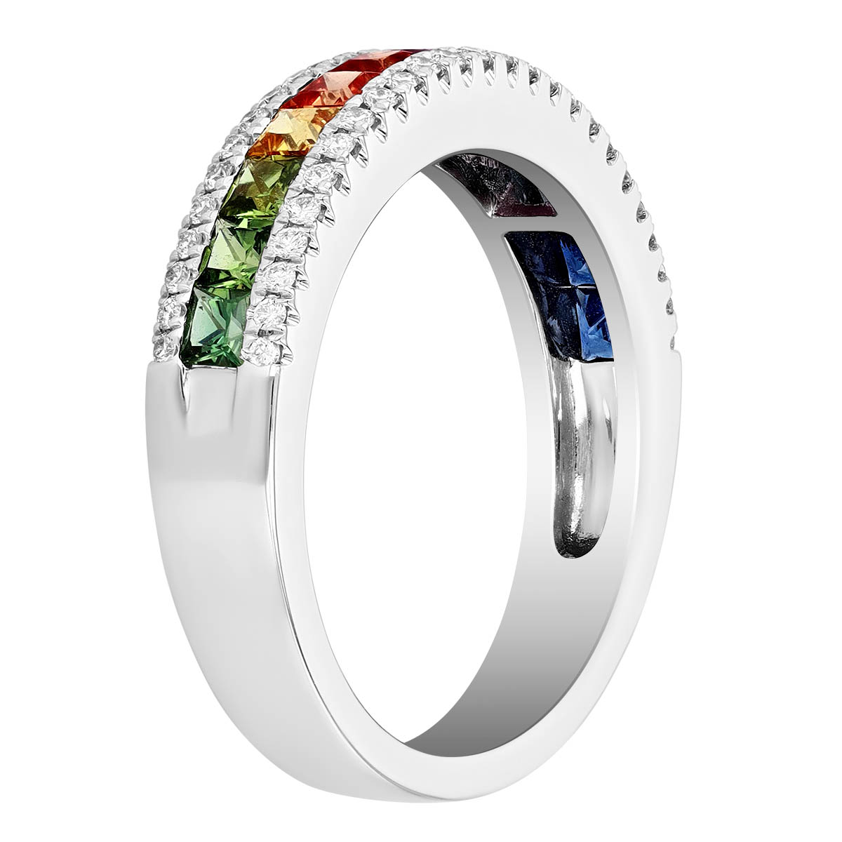 Princess Cut Multicolored Sapphire & Diamond Ring in White Gold