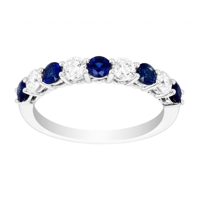 Sapphire & Diamond Alternating Prong Set Ring in White Gold