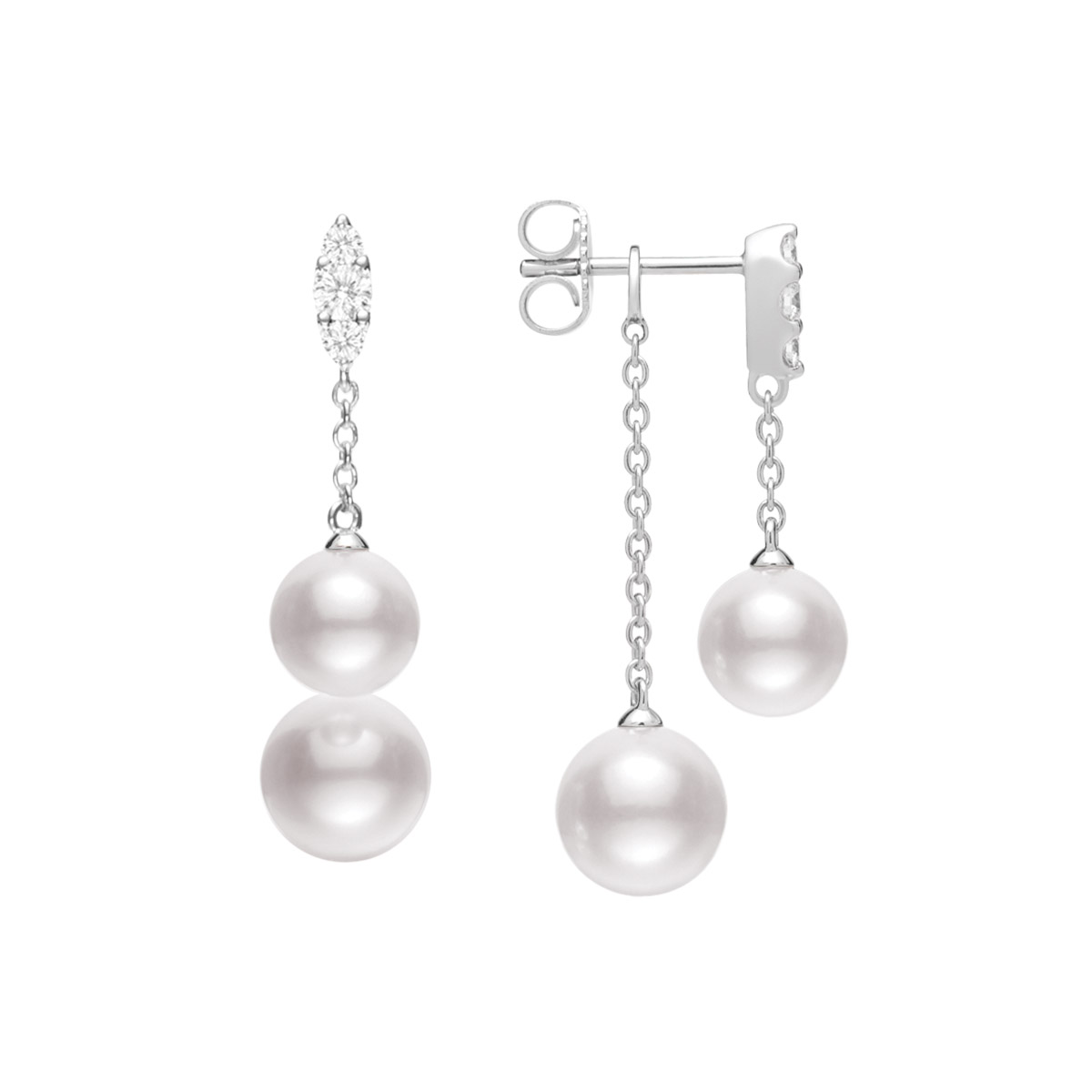 Mikimoto Akoya Cultured Pearl & Diamond Front-to-Back Drop Earrings in White Gold