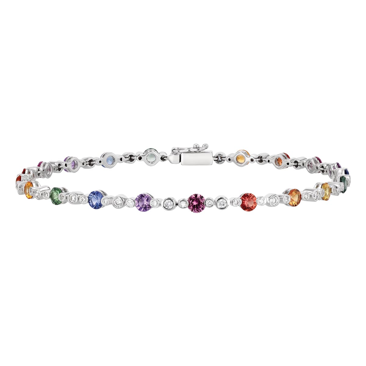 Multicolored Rainbow Sapphire & Diamond Tennis Bracelet in White Gold