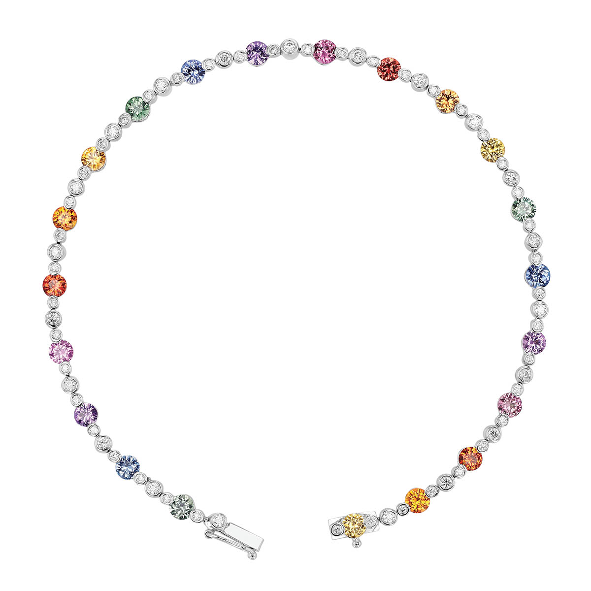 Multicolored Rainbow Sapphire & Diamond Tennis Bracelet in White Gold