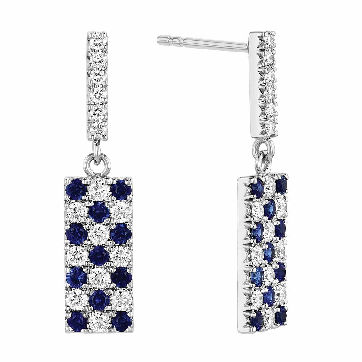 Sapphire & Diamond Pavé Rectangle Dangle Earrings in White Gold