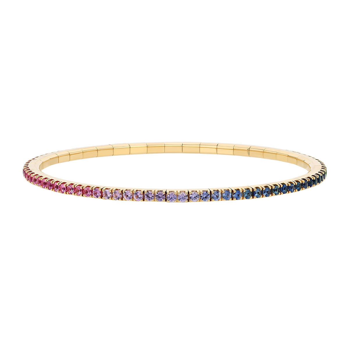 Demeglio Extensible Multicolored Rainbow Sapphire Stretch Tennis Bracelet in Yellow Gold