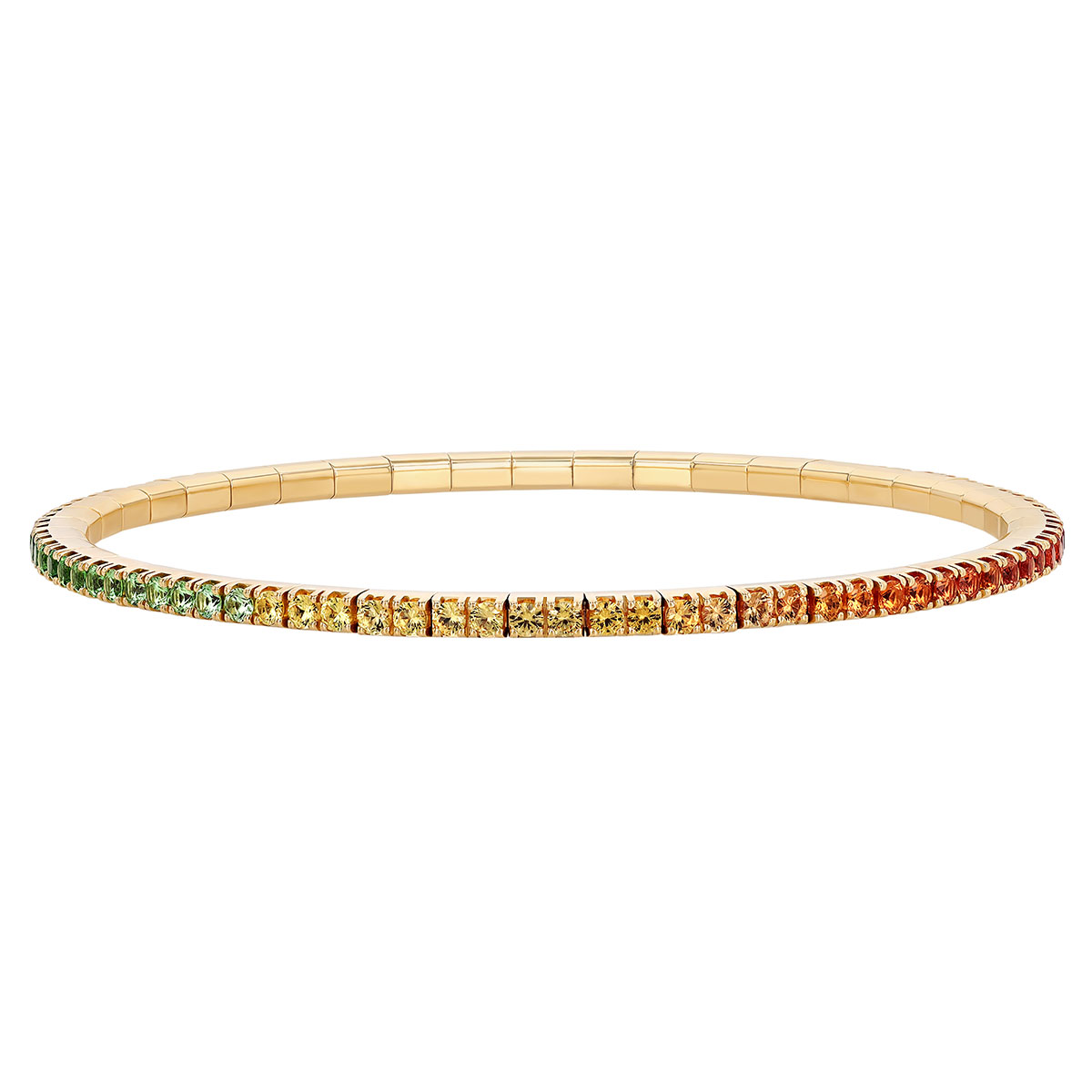 Demeglio Extensible Multicolored Rainbow Sapphire Stretch Tennis Bracelet in Yellow Gold