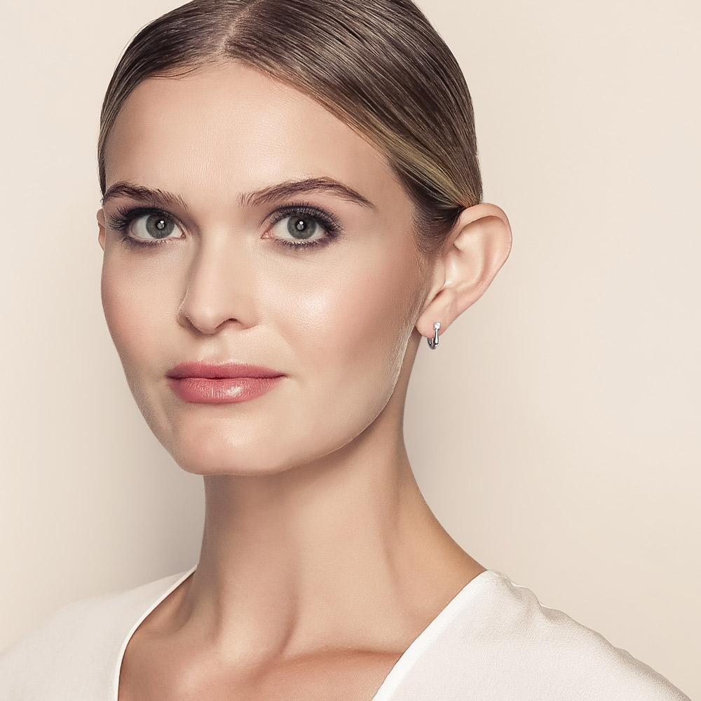 White Sapphire Tapered Huggie Hoop Earrings in Sterling Silver