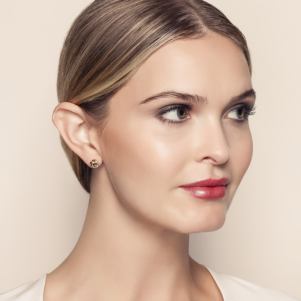 Yellow and White Gold Two Tone Love Knot Earrings