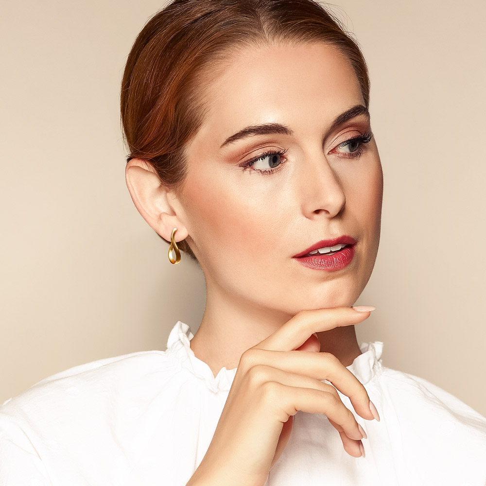 Yellow Gold Wavy Hoop Earrings, 26 mm