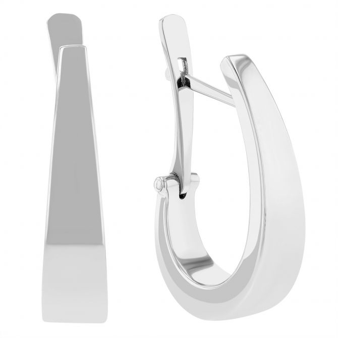 White Gold Tapered J Hoop Earrings, 18 mm